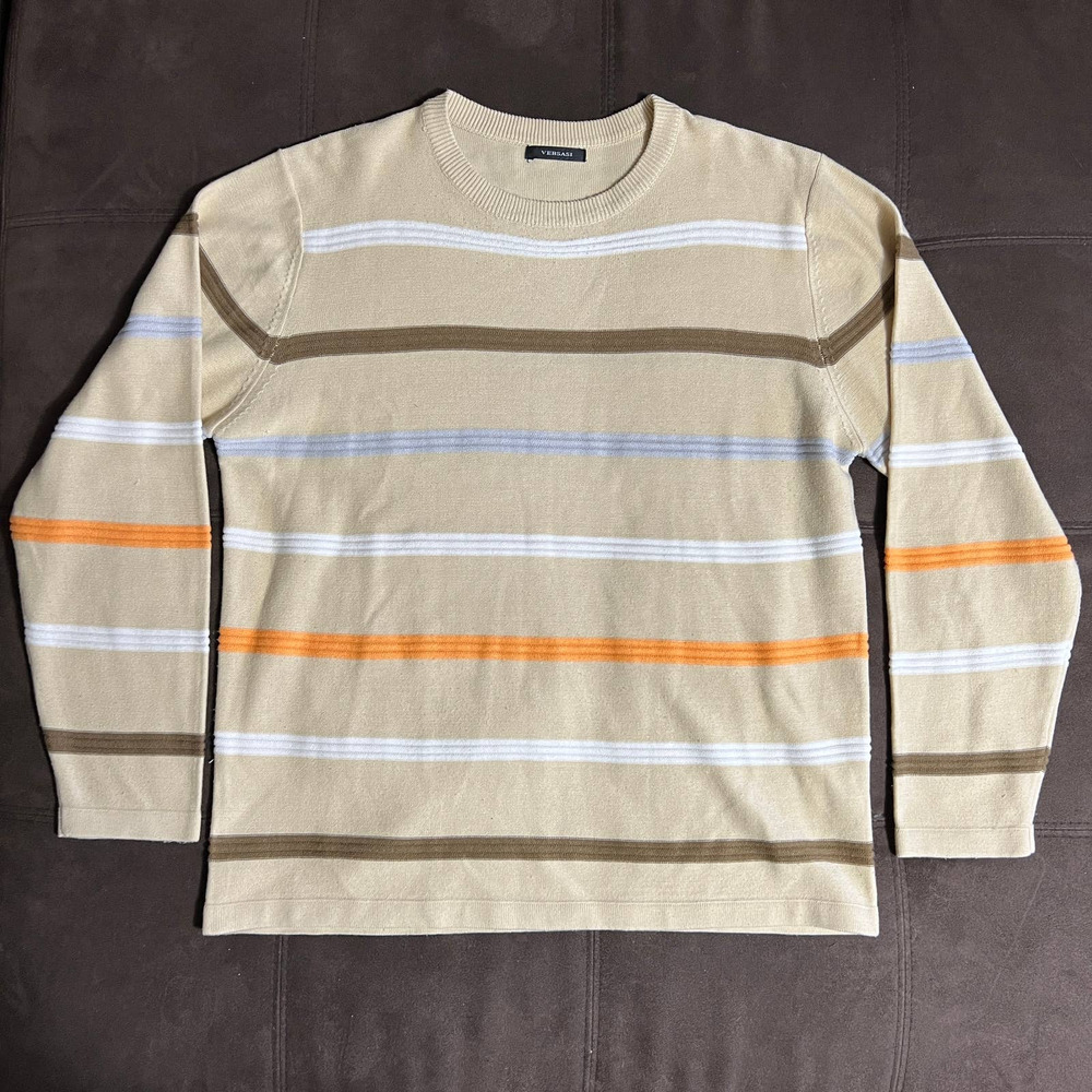 CREAM STRIPED SWEATER PULLOVER MULTICOLOR PATTERN LONG SLEEVE SZ XL